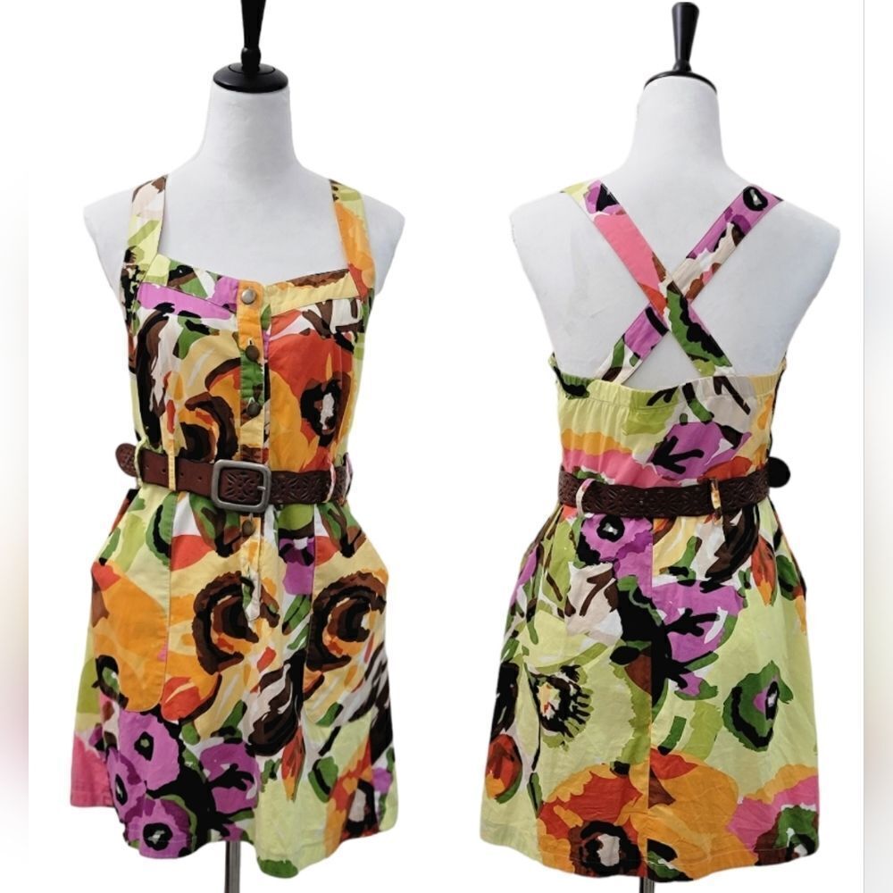 B. Smart Watercolor Floral Cross Back Dress With Belt Button Up Size 11/12